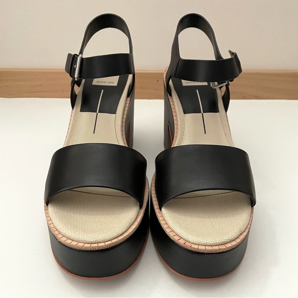 NIB Dolce Vita “Elly” black leather platform sandal size 9.5 - Picture 3 of 11
